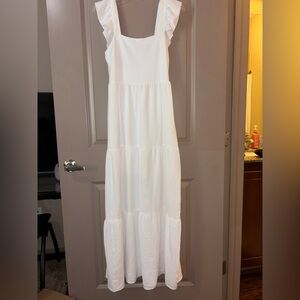 Amazon Essentials White Maxi Dress with Ruffled Shoulder Straps